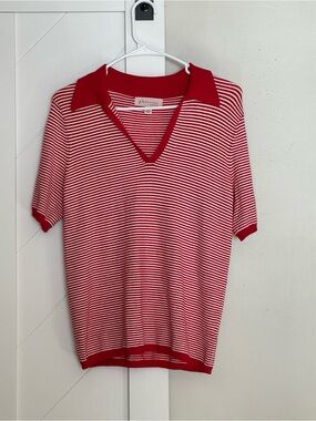 Philosophy Republic Red White Stripe Collared Knit Top S